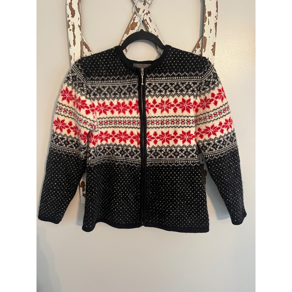 Vtg Squaw Valley Nordic Pattern Full Zip‎ Cardigan 100% Wool Size Small